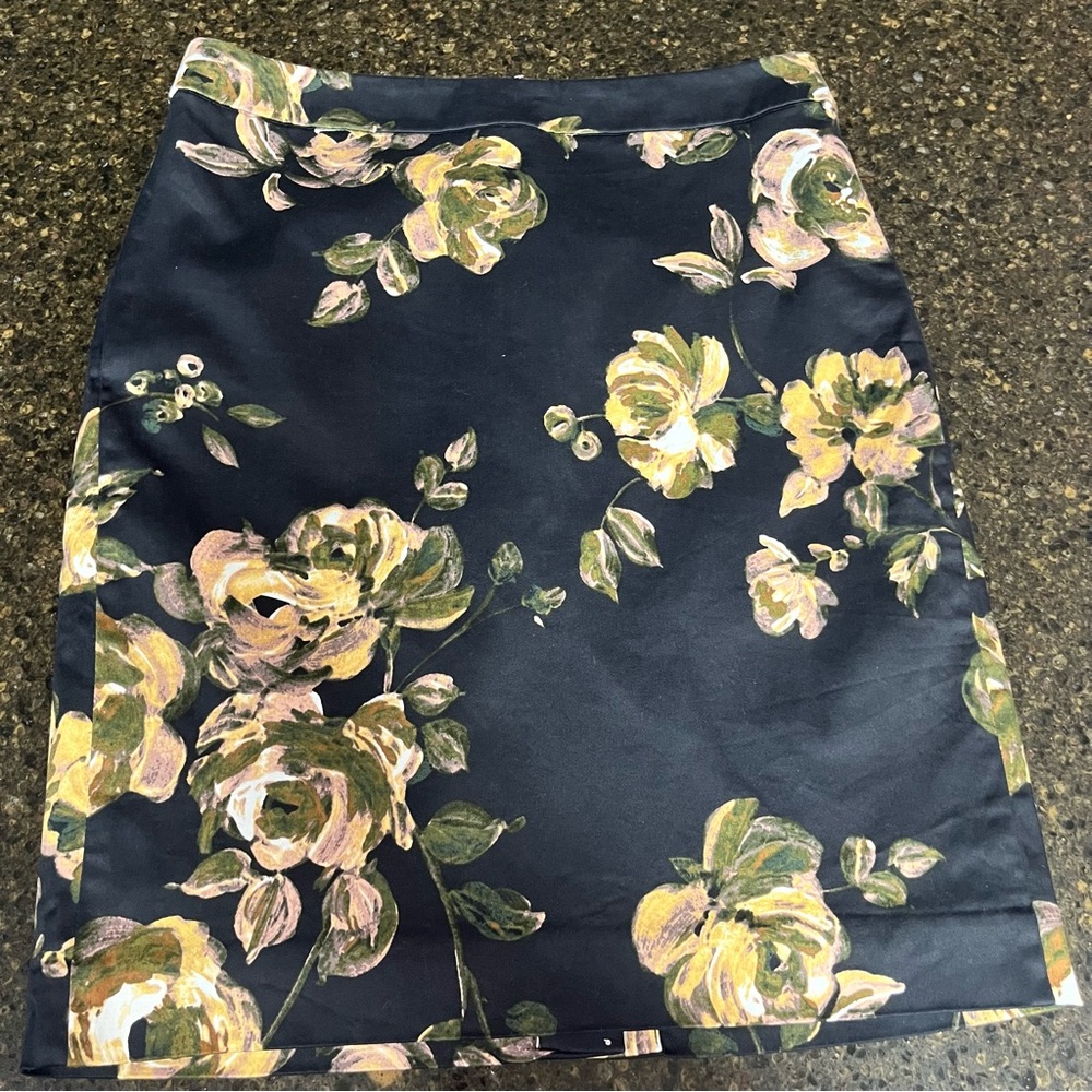 J. Crew Black Pink Cream Floral Lined Satin Cotton Women's Mini Pencil Skirt